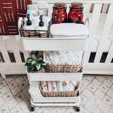 a rolling storage cart in the nursery
