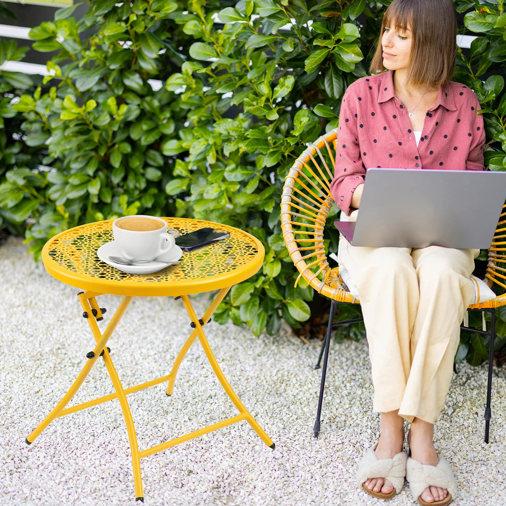 Discover the Versatility of Our Yellow Round Outdoor Folding Side Table