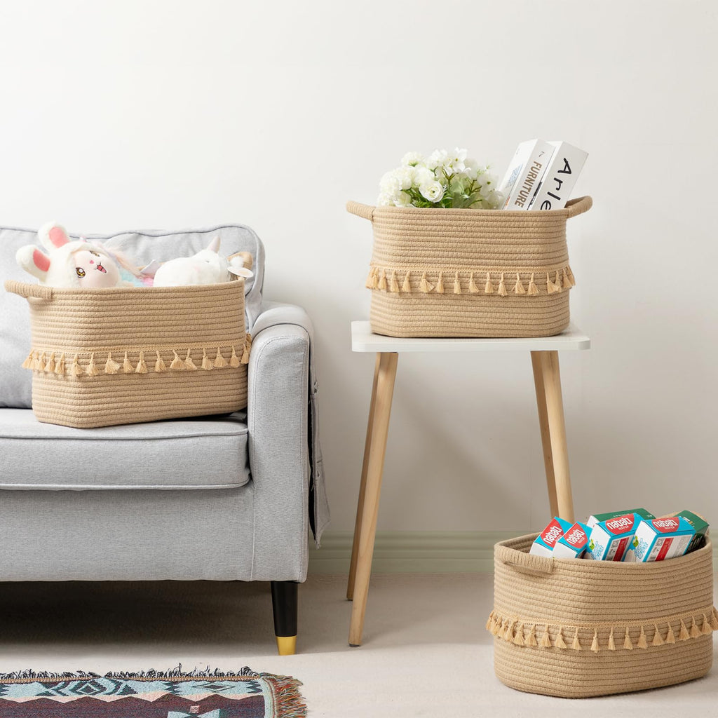 Discover the Versatility of our 3 Pack Jute Woven Storage Cotton Rope Basket Bin!