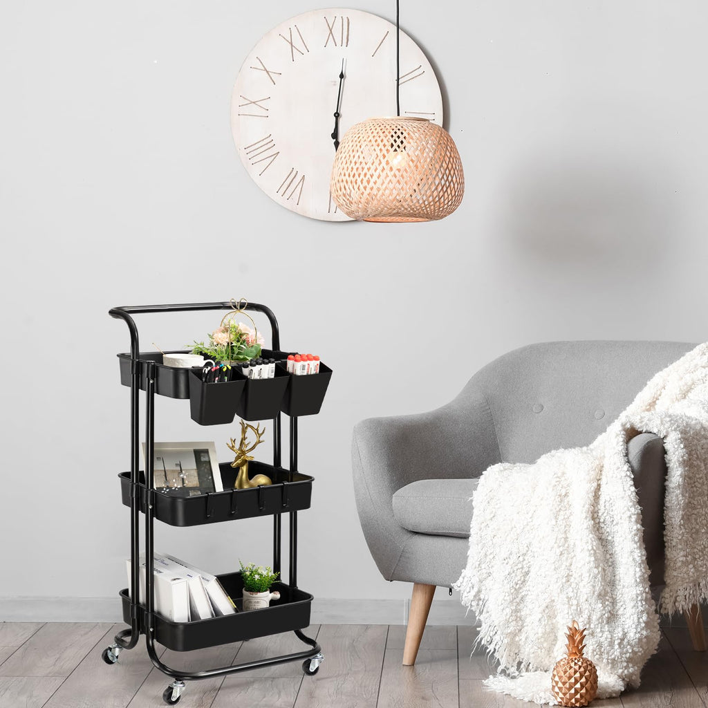 Organize in Style with Our Black 3-Tier Metal Tray Cart