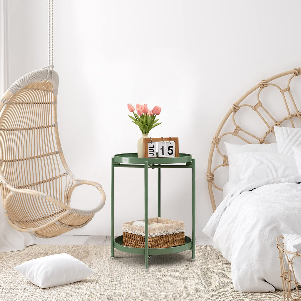 Functional and Stylish: Introducing the Military Green Double-Layer Waterproof Rustproof Round Metal Side Table by Danpinera