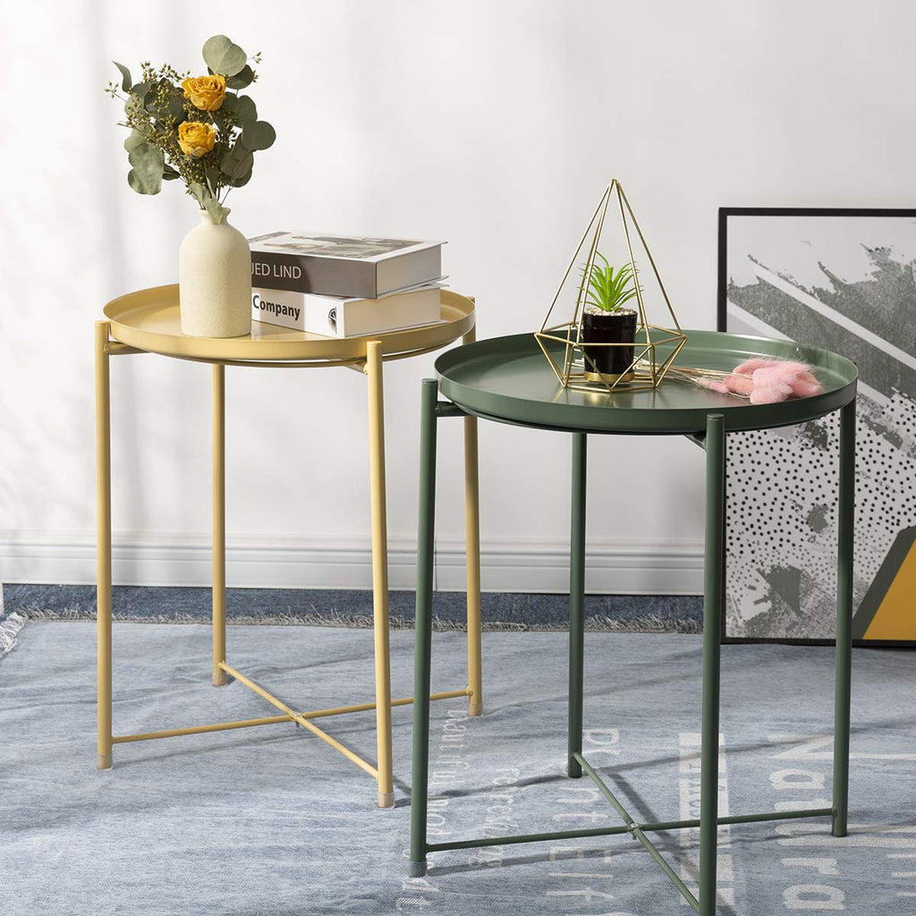 Versatile and Stylish: Introducing the Single-Layer Waterproof Rustproof Round Metal Side Table with Removable Tray by Danpinera