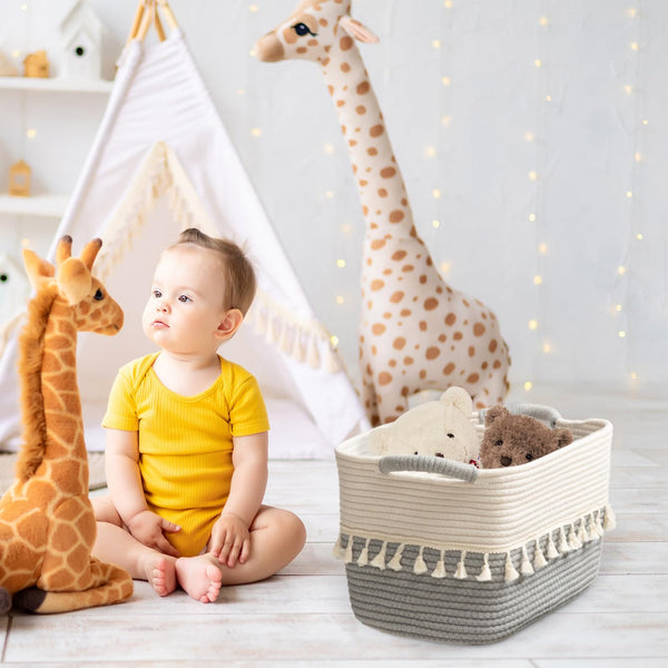 Danpinera 3 Pack White And Gray Woven Storage Cotton Rope Basket Bin