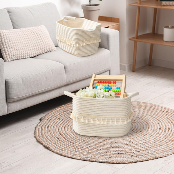 Danpinera 3 Pack White Woven Storage Cotton Rope Basket Bin