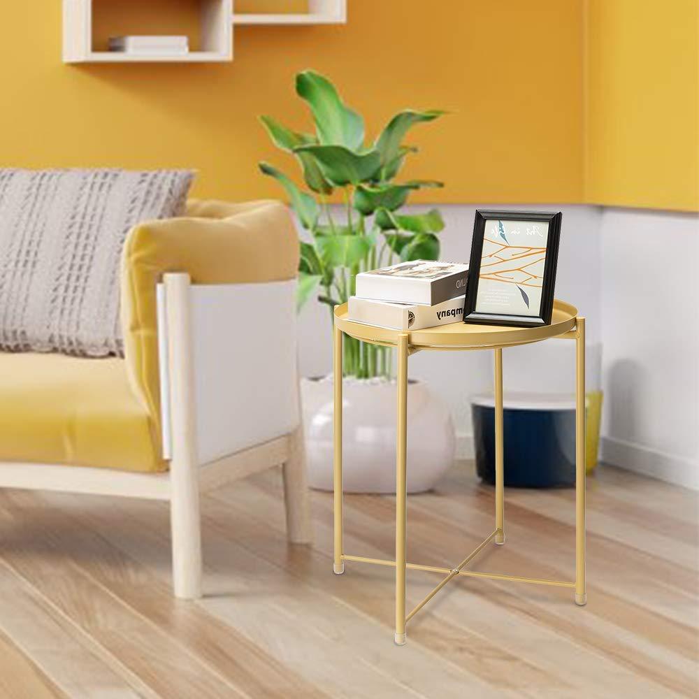 Danpinera Cheap Pale Yellow Single Tier Small Round Metal End Tables With Removable Tray