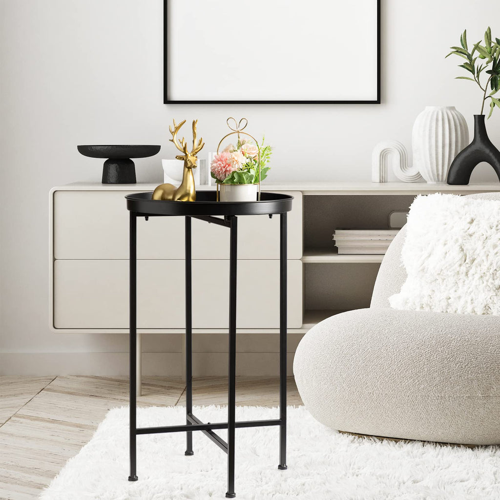 Danpinera Black Foldable Metal High-Footed Small Side Table
