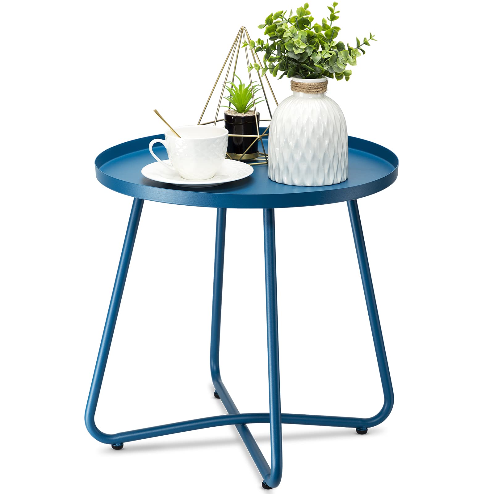 Blue Weather Resistant Steel Round Metal Outdoor Side Table – Danpinera