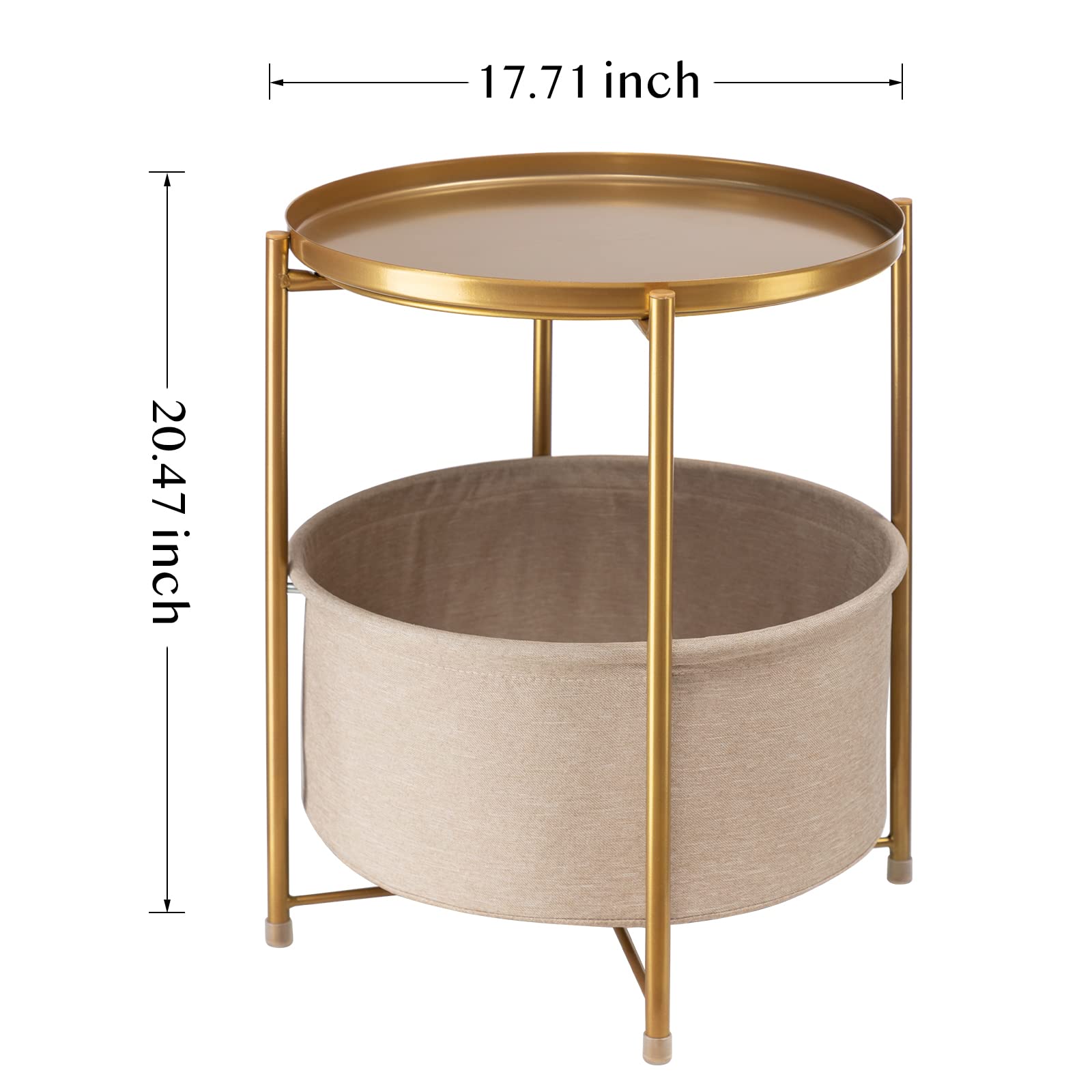 Gold Metal Round Side Table with Basket – Danpinera