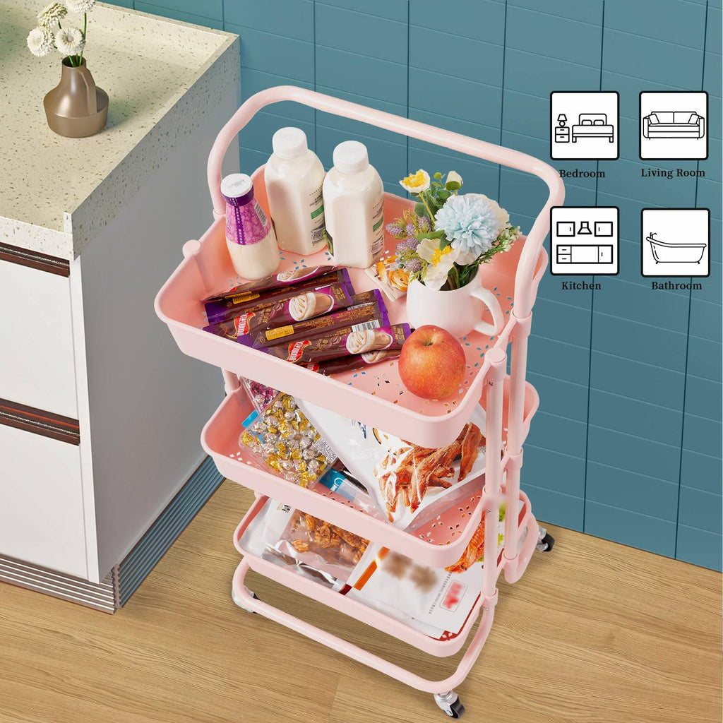 3-tier Plastic Storage/Organizer Shelf, Bathroom Storage Kitchen Organizer,  Pink