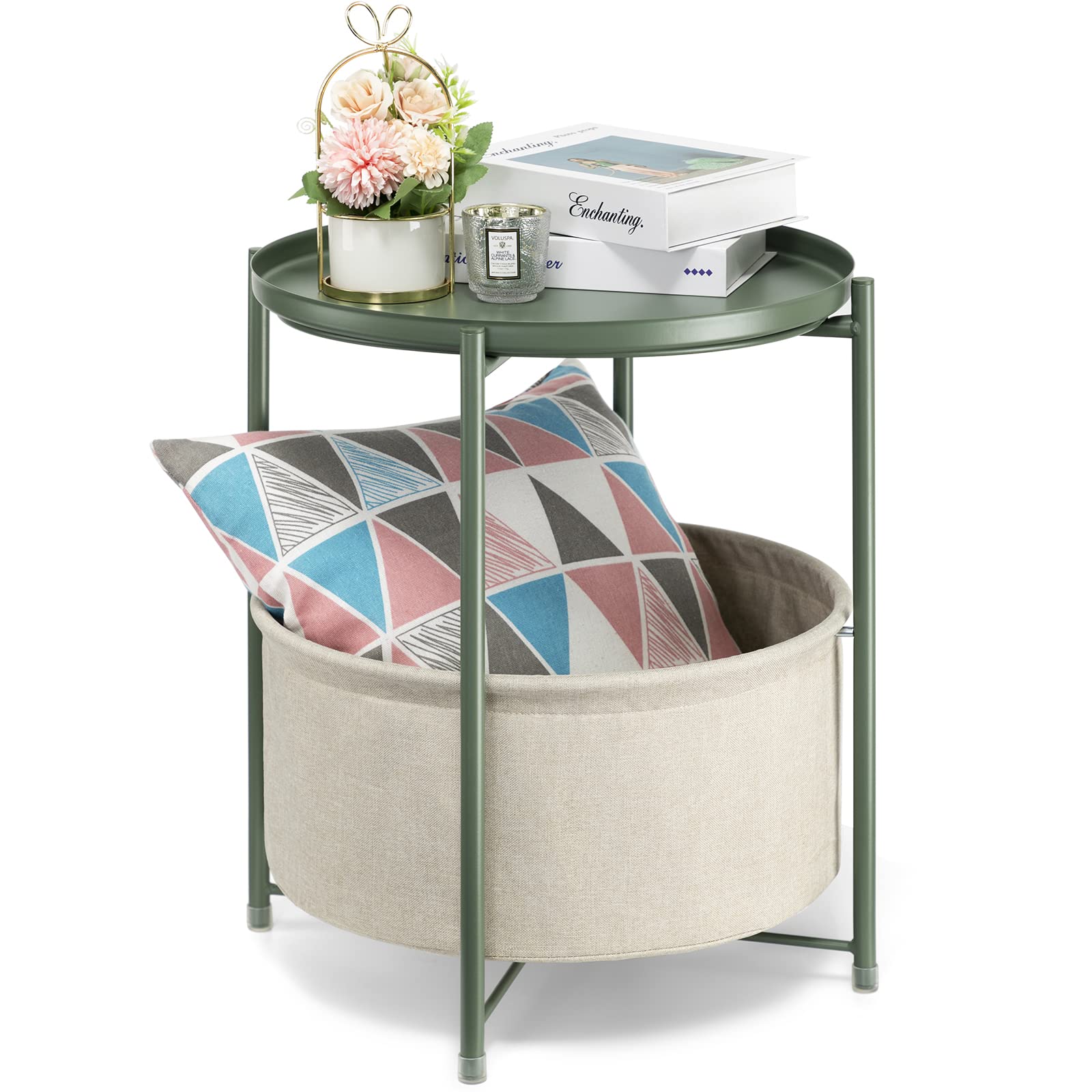 Gold Metal Round Side Table with Basket – Danpinera