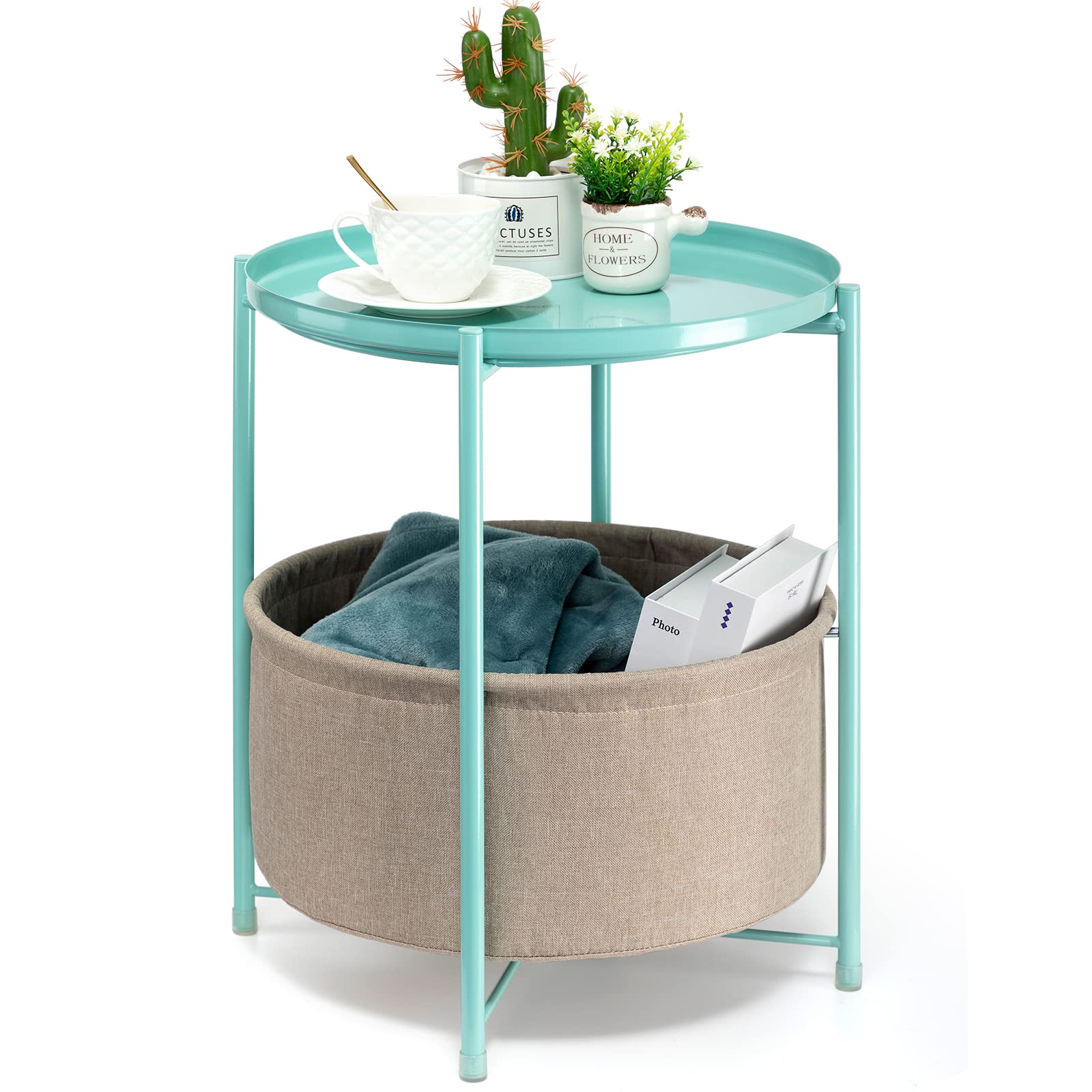 Gold Metal Round Side Table with Basket – Danpinera