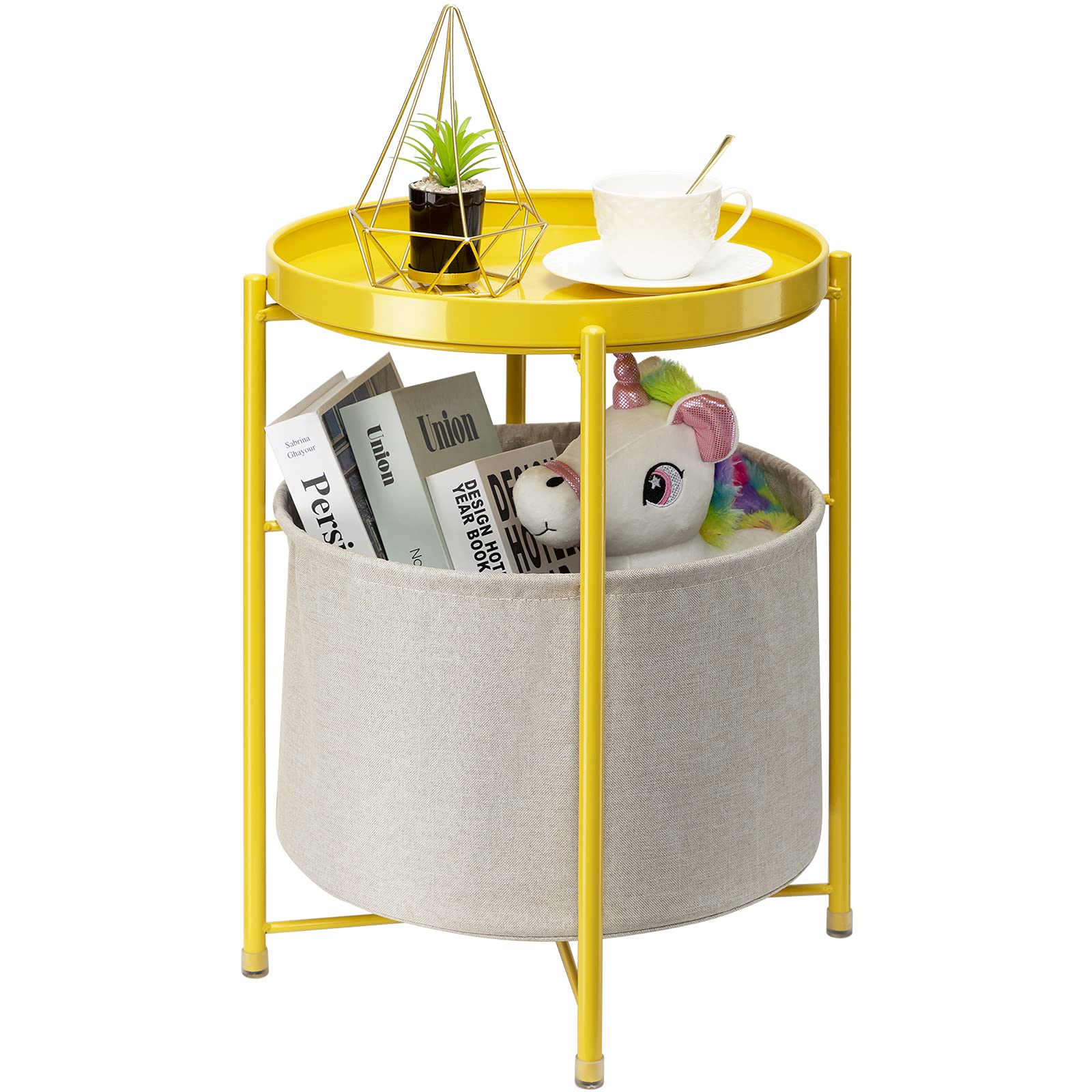 Gold Metal Round Side Table with Basket – Danpinera