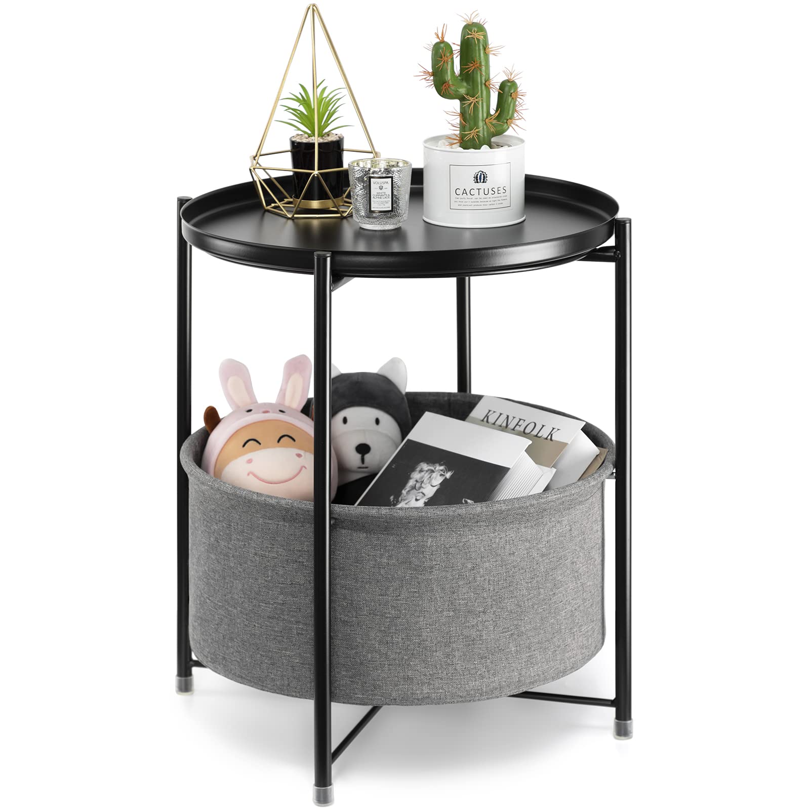 Gold Metal Round Side Table with Basket – Danpinera