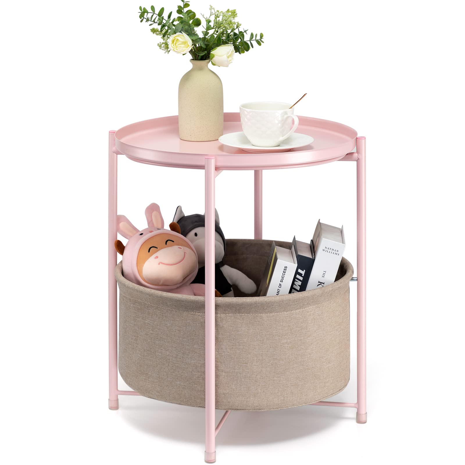 Gold Metal Round Side Table with Basket – Danpinera