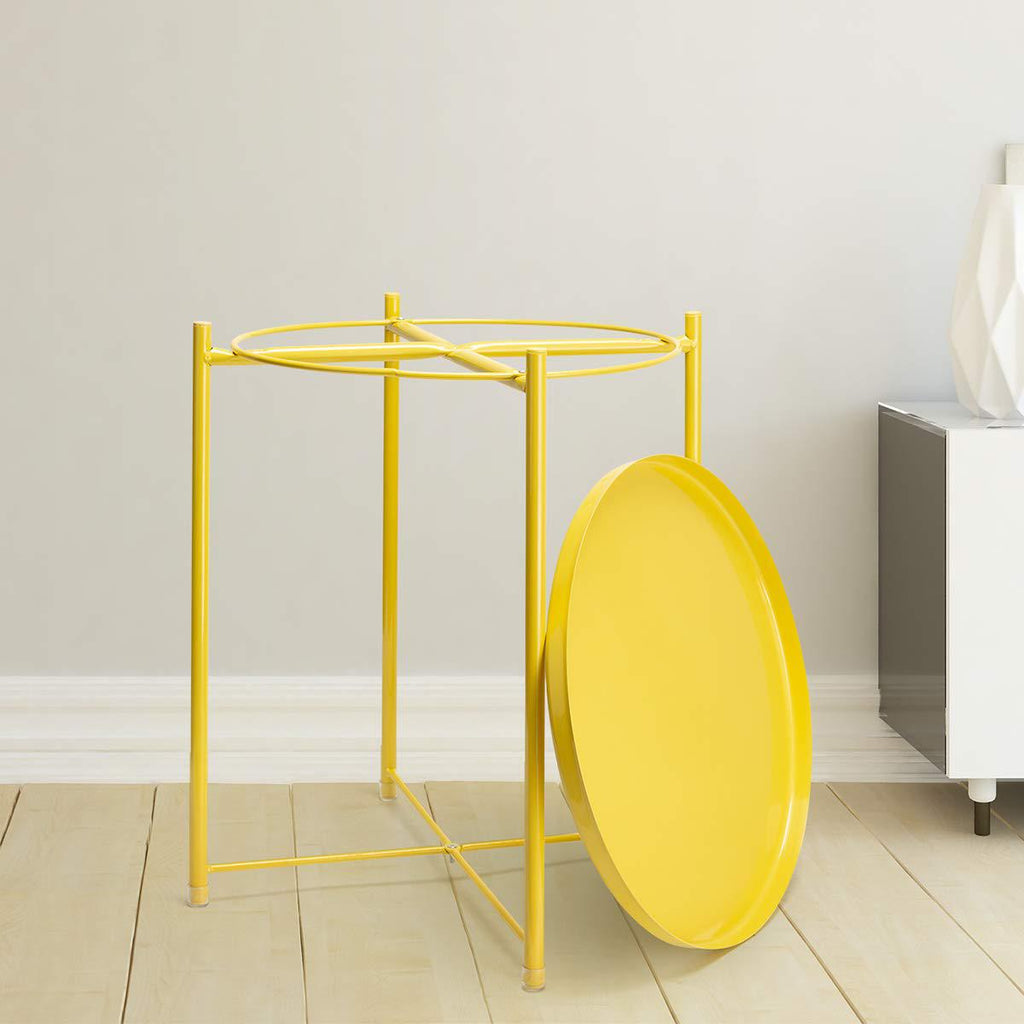 Danpinera Cheap Bright Yellow Single Tier Small Round Metal End Tables With Removable Tray